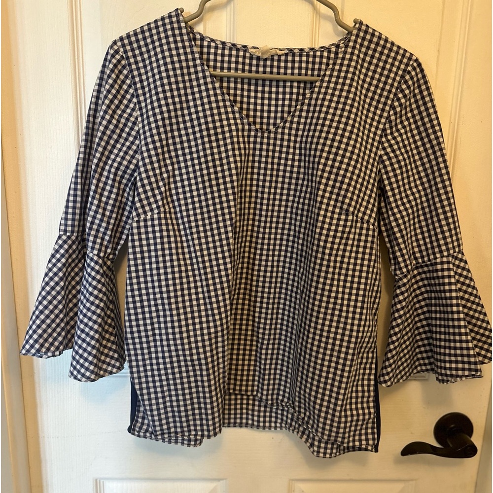 Anthropologie June & Delancey blue & white striped bell sleeve blouse